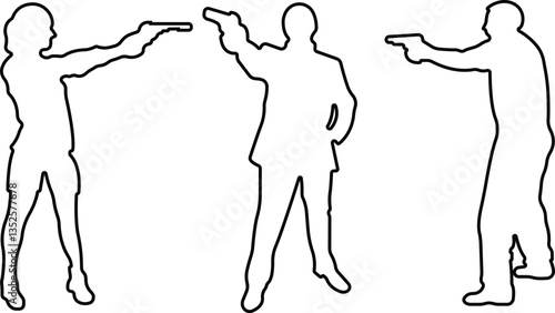 Pointing gun Shooting range icon in line set. isolated on transparent background