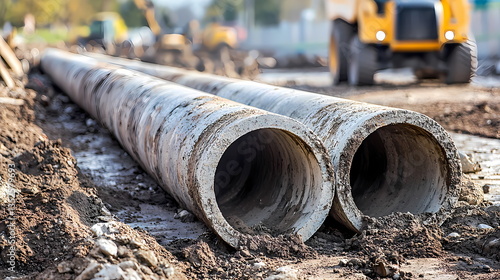 Wallpaper Mural Concrete drainage pipes laying on construction site Torontodigital.ca