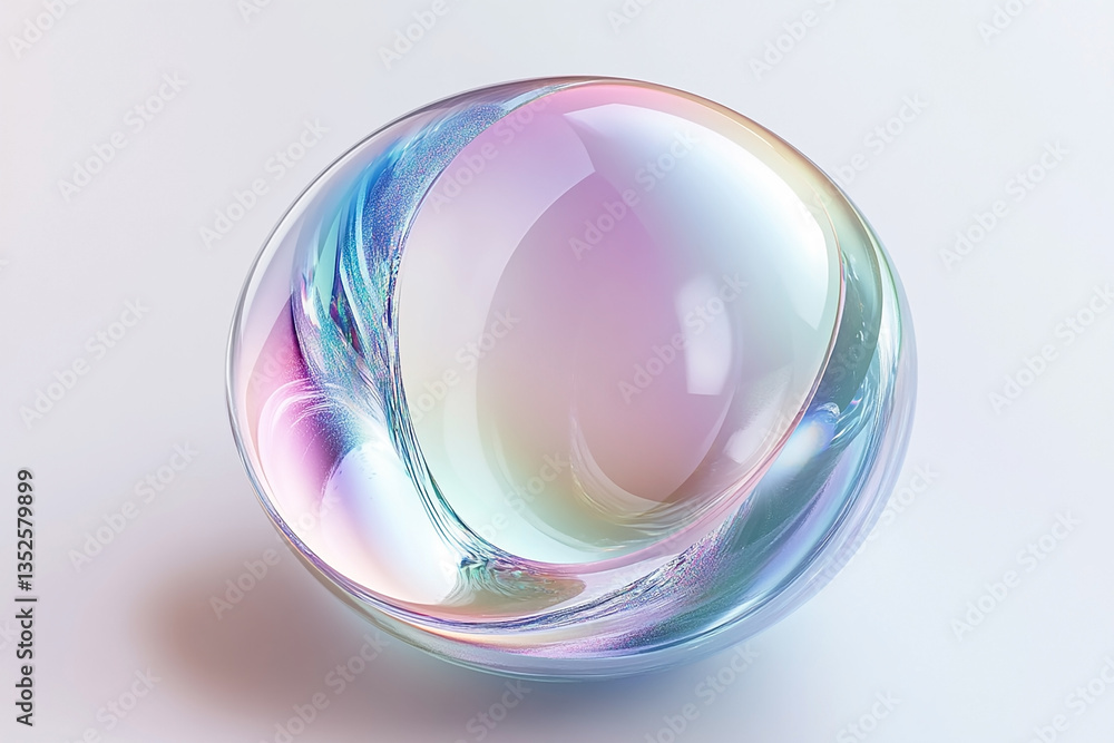 Abstract futuristic shape with iridescent glass texture floating on a white background, resembling a clear contact lens. Concept of vision, technology, and modern design.
Abstract futuristic shape with iridescent glass texture floating on a white background, resembling a clear contact lens. Concept of vision, technology, and modern design.