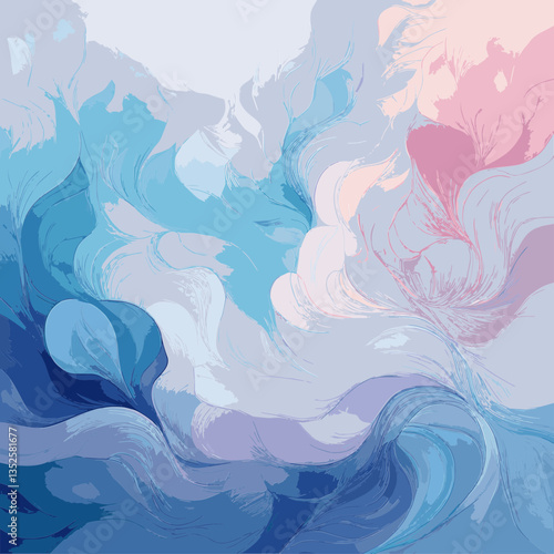 Fond en dégradé bleu et rose, Mouvements de Vagues Illustration Aquarelle, Vecteur
