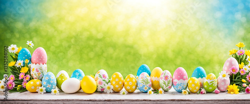 easter eggs with spring flo...