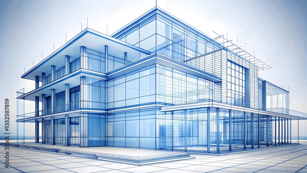 Fototapeta premium Architectural Design, Modern House Blueprint