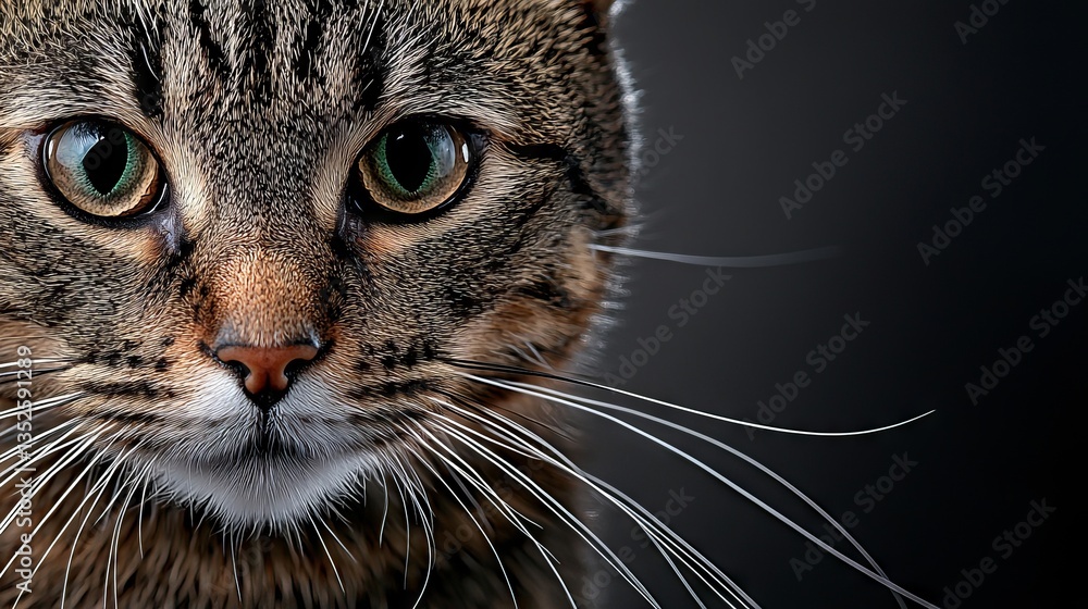 A close up of a cat's face with green eyes A close up of a cat's face with green eyes