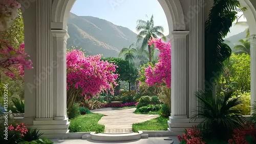 Serene Garden Oasis: A Tranquil Escape Through Architectural Archway