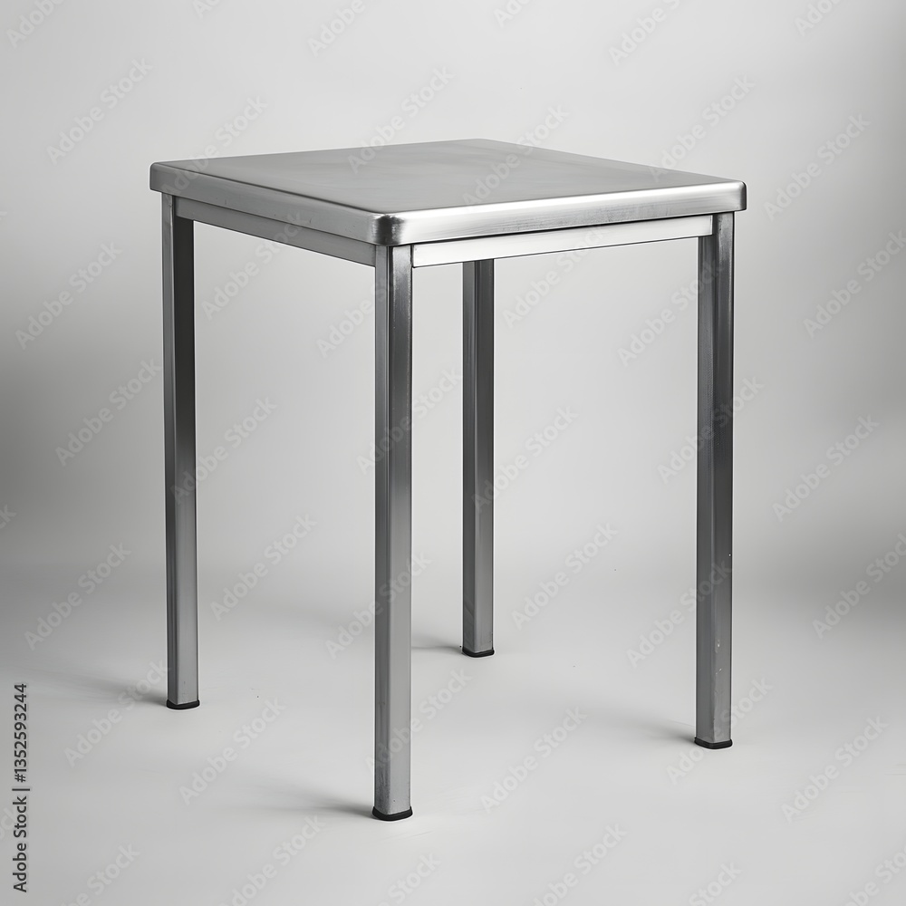 A stainless steel square side table on a plain background long title A simple minimalist stainless steel square table with four legs shown from an A stainless steel square side table on a plain background long title A simple minimalist stainless steel square table with four legs shown from an