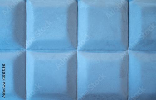 Obraz na płótnie Blue Velvet Fabric Upholstery Panel with 3d Squares Background, Bed Headboard, Modern Luxury Quilted Velvet. w salonie
