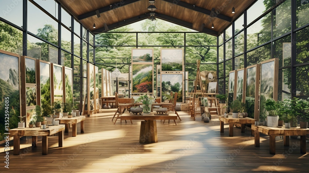 Fototapeta premium A photo of an eco-friendly art gallery with sustainable environment