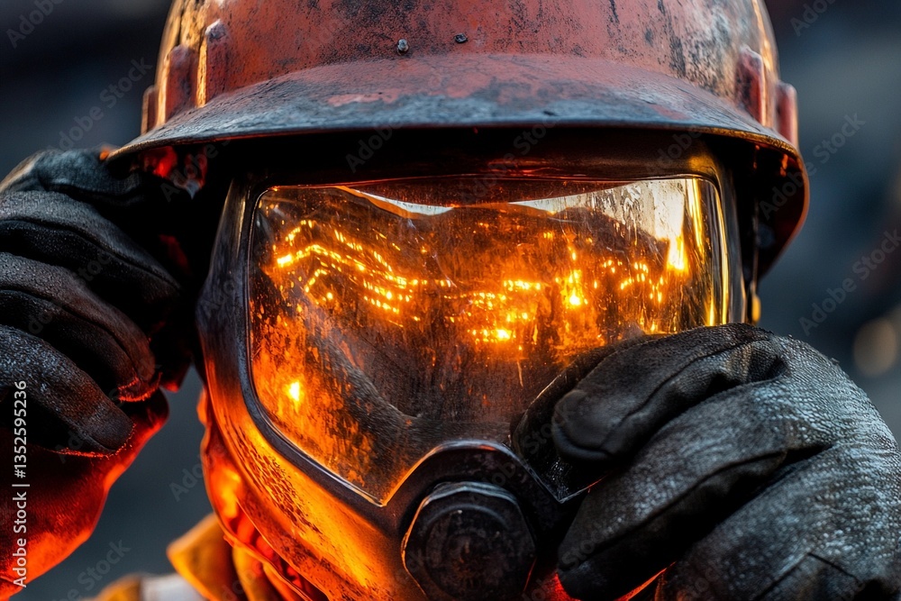 Firefighter preparing for duty in a hazardous environment during emergency response operations