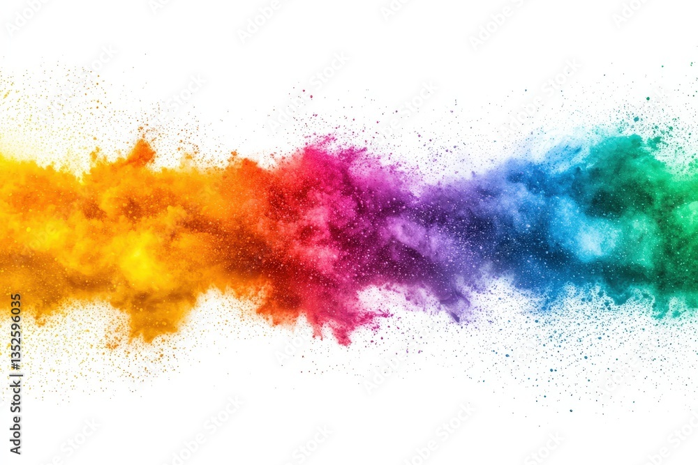 A vibrant explosion of colored powder creates a dynamic wave of hues, symbolizing creativity and energy, set against a clean white background ideal for artistic or promotional use A vibrant explosion of colored powder creates a dynamic wave of hues, symbolizing creativity and energy, set against a clean white background ideal for artistic or promotional use