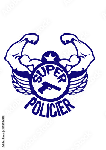 super policier bras biceps muscle tampon logo