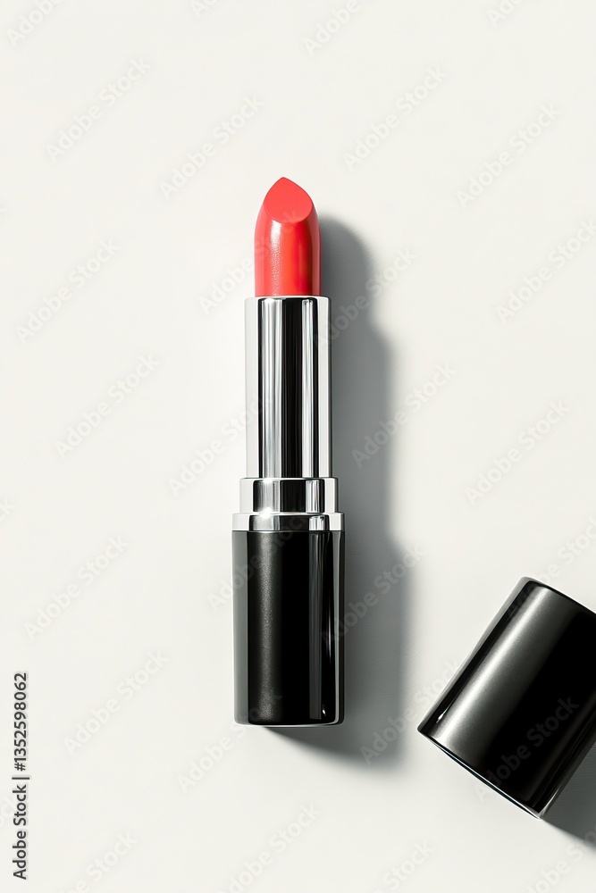 Coral lipstick on white background with open lid Coral lipstick on white background with open lid