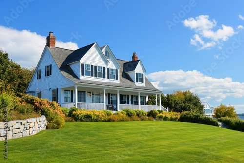 Charming New England Homes: Traditional White Wooden Houses Under the Summer Sun in Rockport, Massachusetts