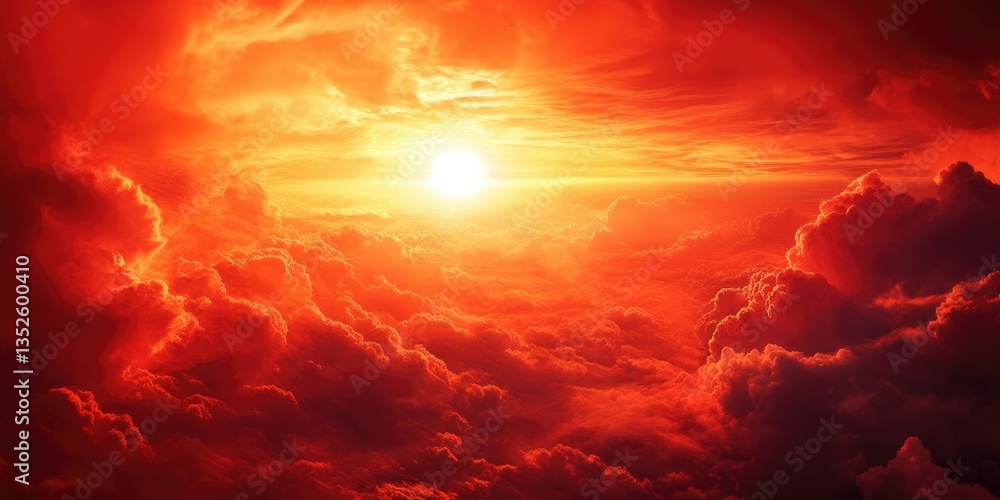 Fototapeta premium Dramatic Red Sky Signaling Apocalypse: A Bright Yet Dark Cloudy Background