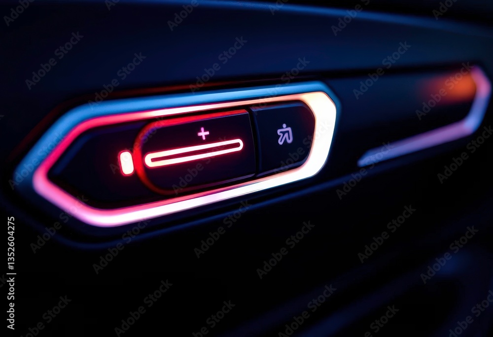 Close-up of illuminated car door lock switch button, detail, modern car Close-up of illuminated car door lock switch button, detail, modern car