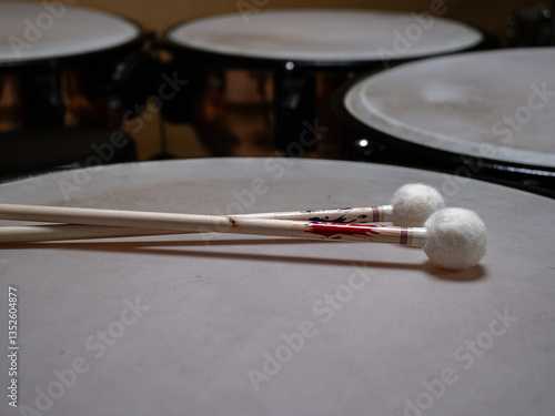 close-up of some nice mallets on a timpani