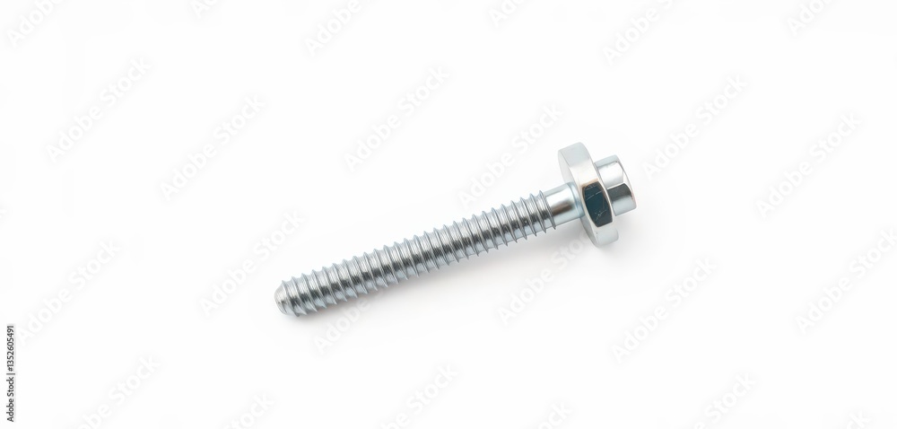 Close-up of a single metallic bolt against a pure white backdrop, photography, texture Close-up of a single metallic bolt against a pure white backdrop, photography, texture