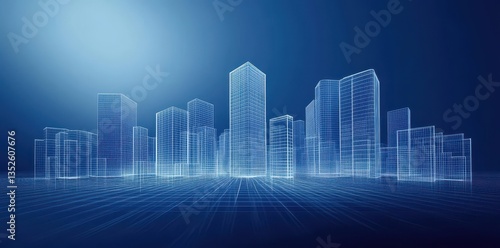 Futuristic Blueprint Illustration Depicting a Modern Architectural Urban Landscape