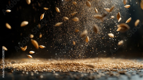 Falling Golden Grains Against Dark Background