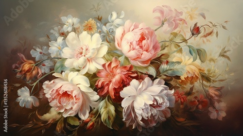 A photo of an exquisite floral oil painting.