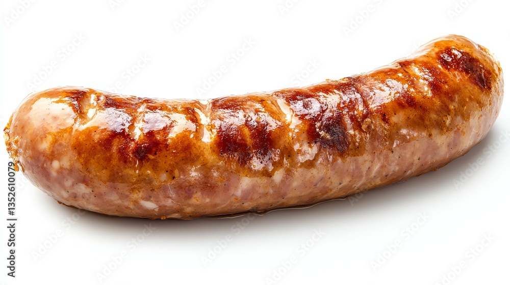 Grilled Italian Sausage Link with Browned Skin on White Background Grilled Italian Sausage Link with Browned Skin on White Background