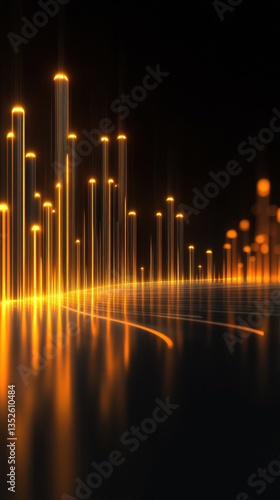 Abstract Digital Cityscape of Illuminated Cylinders and Reflective Surfaces