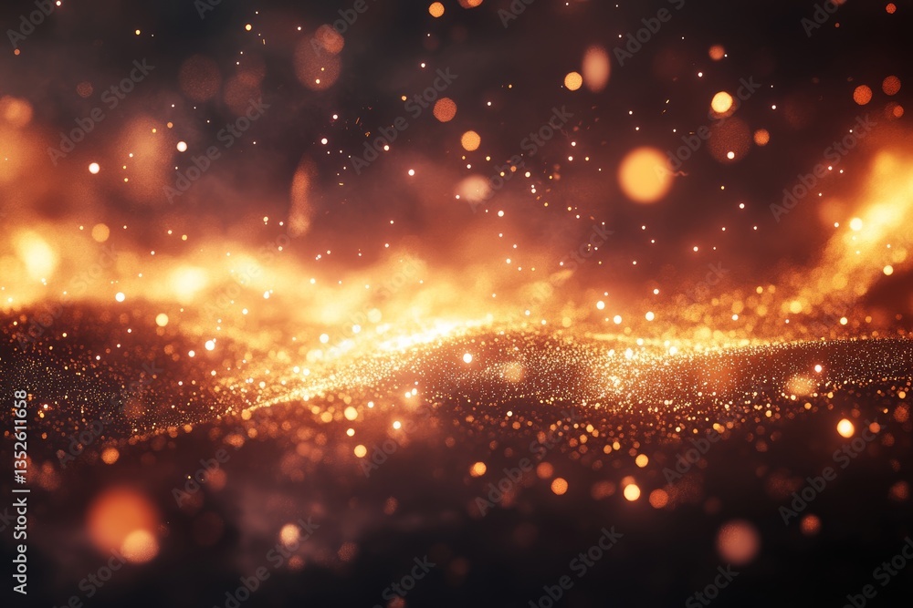 Naklejka premium Fire explosion on a dark background, with glowing particles and a bokeh effect. 
