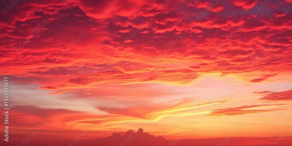 Fototapeta premium Fiery pink and orange sunset hues paint the dramatic sky, gradation, golden hour