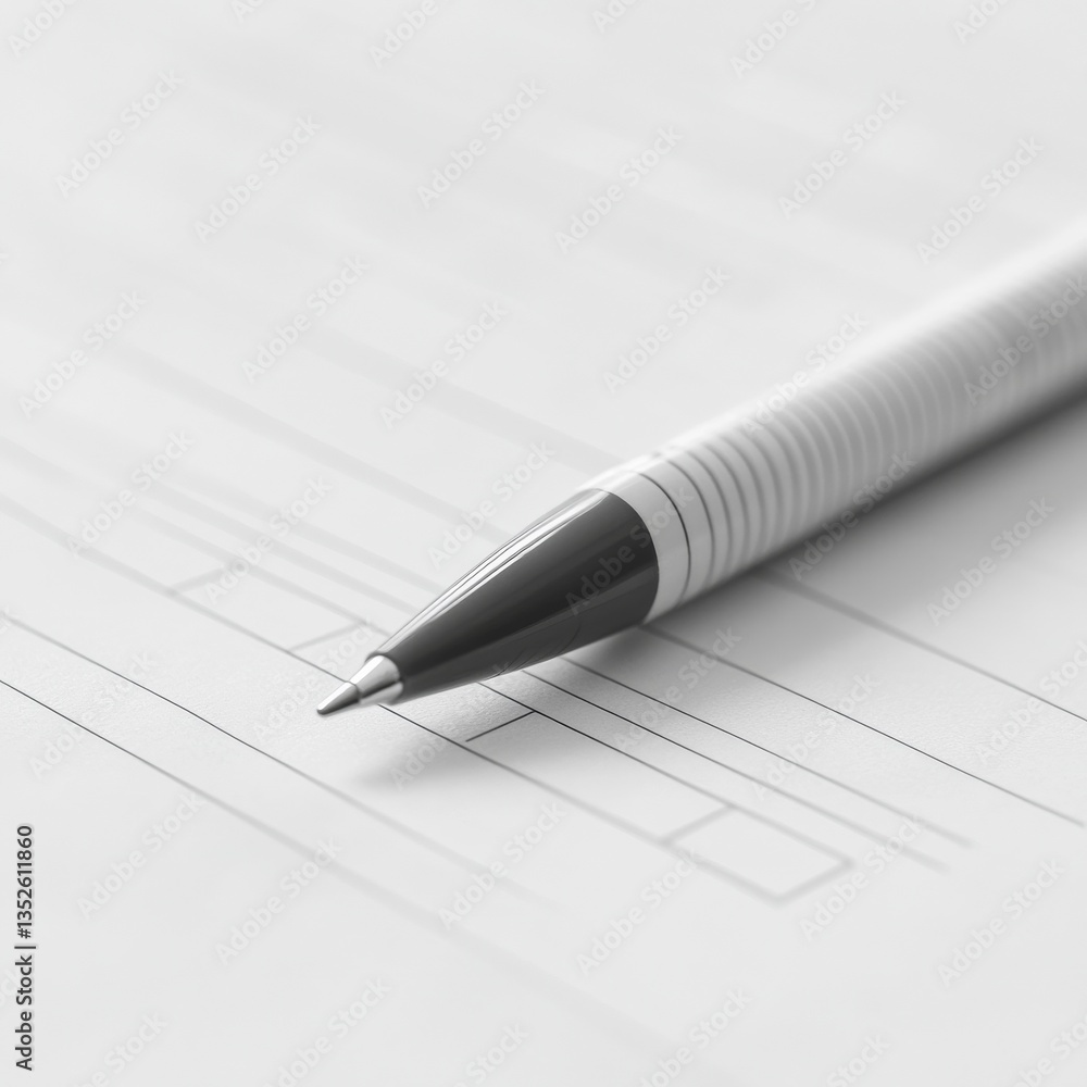 Elegant Pen on Paper with Subtle Lines, Suggesting Precision and Focus in a Monochromatic Composition Elegant Pen on Paper with Subtle Lines, Suggesting Precision and Focus in a Monochromatic Composition