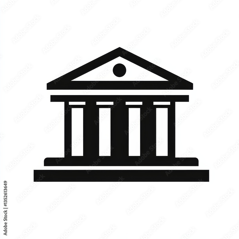 Simple Black and White Icon of a Classical Building Resembling a Courthouse or Bank. Timeless and Elegant design. Simple Black and White Icon of a Classical Building Resembling a Courthouse or Bank. Timeless and Elegant design.