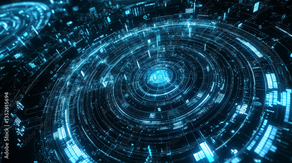 Blue Digital Cube Circle Rotation, Technology and Metaverse, Technology Digital Data Network and Blockchain Connection, Abstract Background, 3d rendering Blue Digital Cube Circle Rotation, Technology and Metaverse, Technology Digital Data Network and Blockchain Connection, Abstract Background, 3d rendering