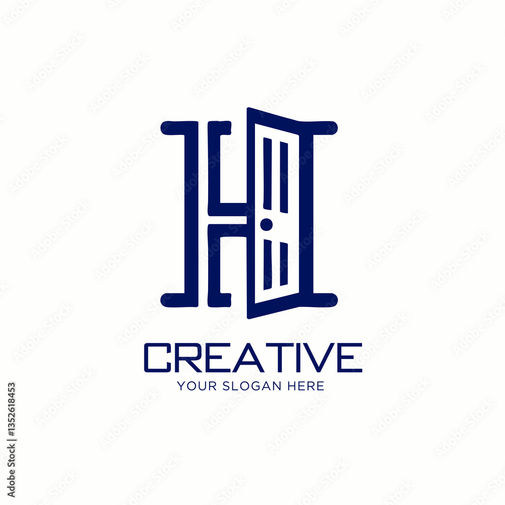 Minimal Letter H Logo Design with Open Door Concept Minimal Letter H Logo Design with Open Door Concept
