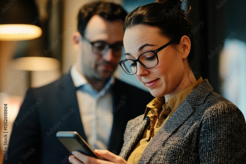 Fototapeta premium Confident Woman Marketing Expert on Phone in Corporate Office Setting
