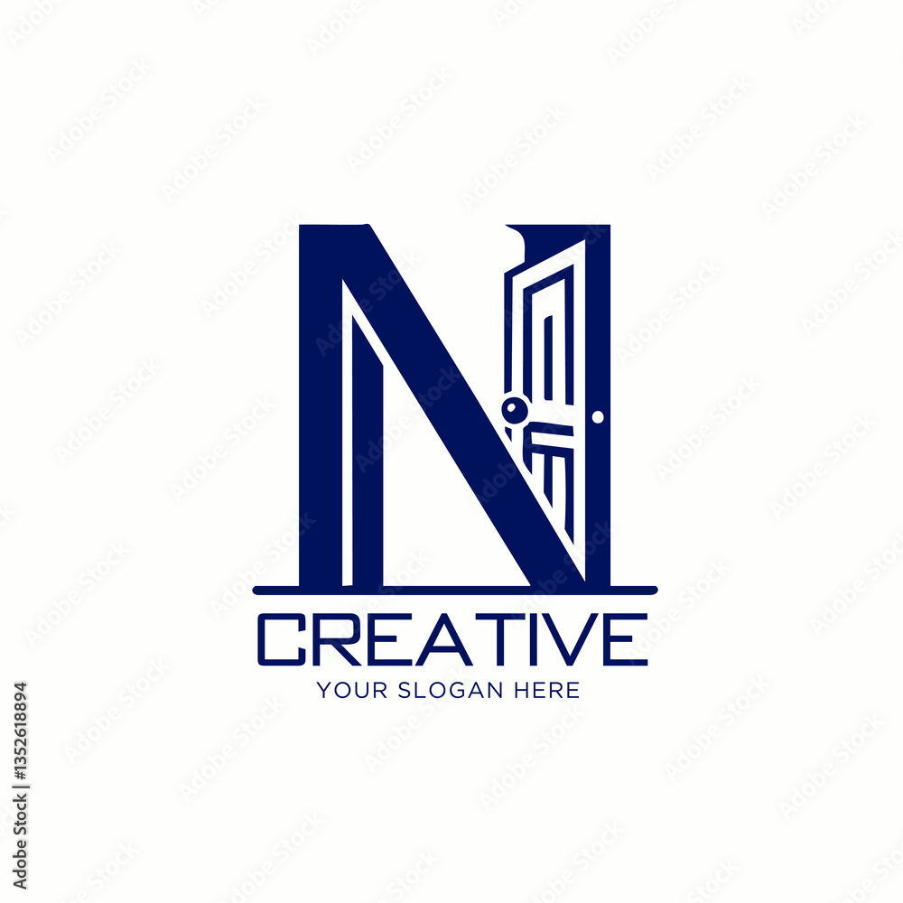 Minimal Letter N Logo Design with Door Concept Minimal Letter N Logo Design with Door Concept