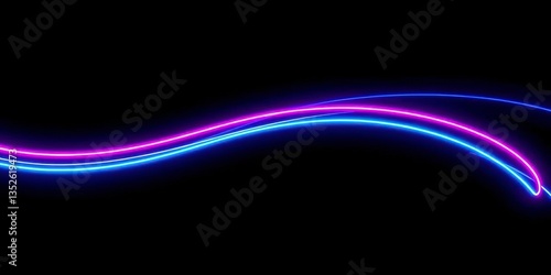 A vibrant neon blue and pink line, smoothly curved, against a deep black backdrop, line, dark