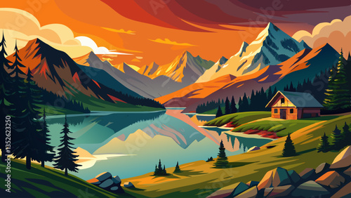 Sunset at the mountain lake, Zittauerhuette, refuge, at the lower Gerlossee, Wildgerlossee, Pinzgau, Salzburg, Austria, Europe