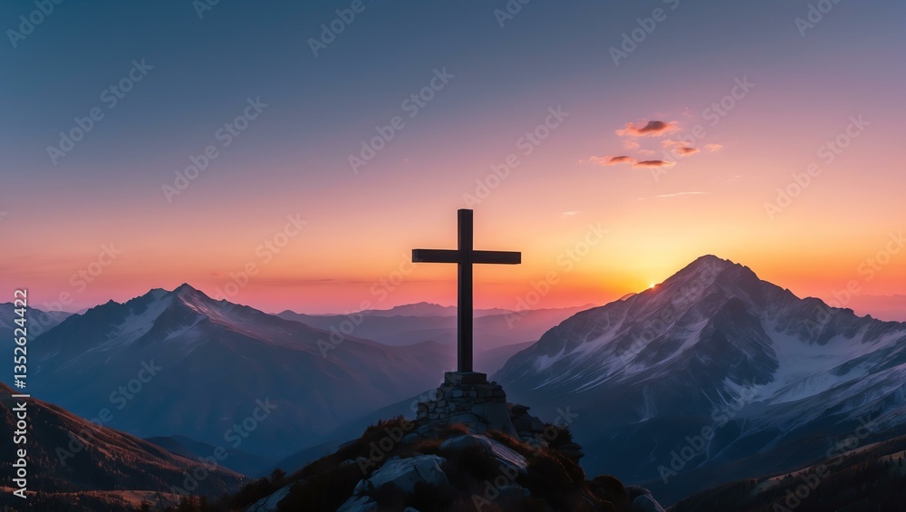 mountain sunset view with a single cross background mountain sunset view with a single cross background