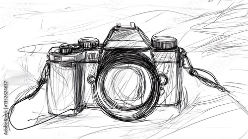 Hand-drawn vintage camera sketch on textured background