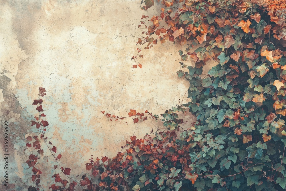 Autumnal ivy climbs a weathered, textured wall, showcasing vibrant red and green leaves. Autumnal ivy climbs a weathered, textured wall, showcasing vibrant red and green leaves.