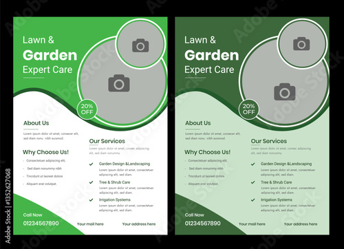 lawn & garden flyer design template landscaping services Tree and gardening service poster leaflet design. lawnmower flyer. Lawn care social media post promotion template design 