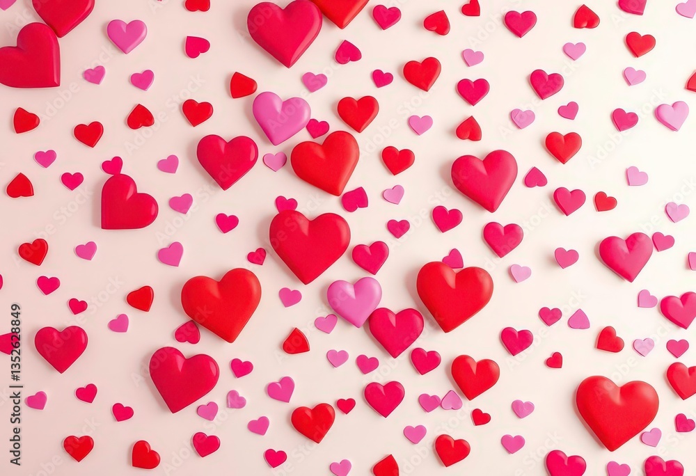 Pastel background scattered with hearts in varying shades of red, pink, and purple, creating a romantic, celebratory mood, light, celebratory background Pastel background scattered with hearts in varying shades of red, pink, and purple, creating a romantic, celebratory mood, light, celebratory background