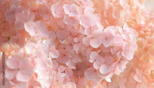 close up of pink rose petals, Close-Up Of Delicate Pink Hydrangea Flowers In Bloom