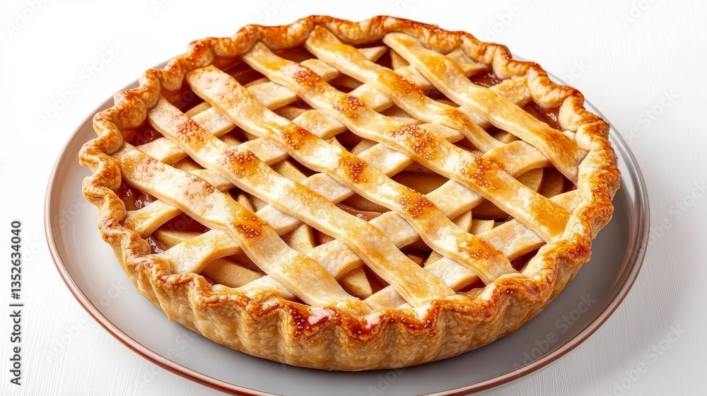 Homemade Apple Pie with Lattice Crust on Plate, dessert , baked goods Homemade Apple Pie with Lattice Crust on Plate, dessert , baked goods