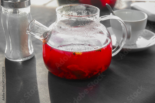Wallpaper Mural Hot berry tea (cranberries and lingonberries) brewed in a glass teapot Torontodigital.ca