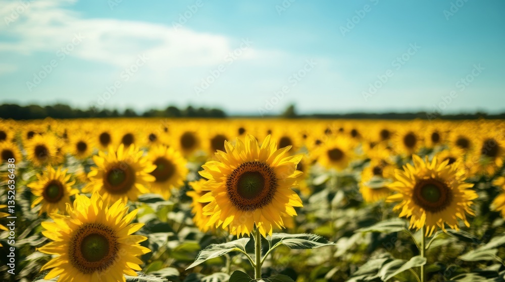 Fototapeta premium An expansive field filled with blooming vibrant yellow sunflowers