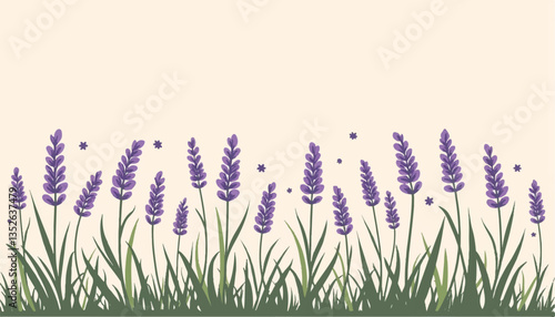 Row of lavender flowers with gentle breeze, nature's tranquility