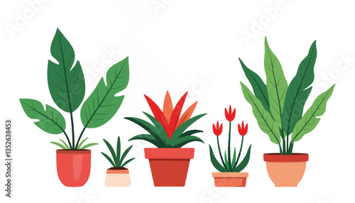 Tropical plant arrangement in minimalist style, vibrant greenery