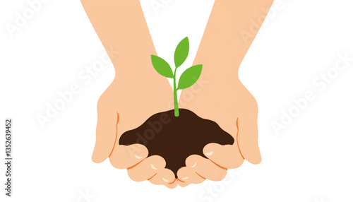 Nurturing green seedling held in hands on white background, growth concept