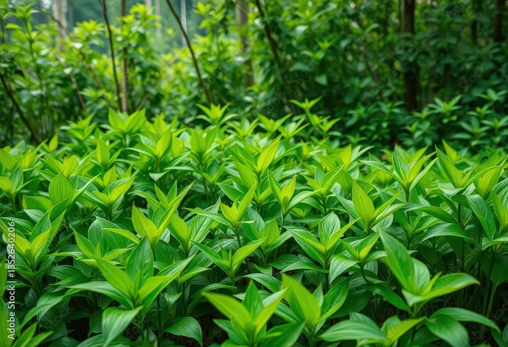 Lush green plants thriving after afforestation, botanical, seedling Lush green plants thriving after afforestation, botanical, seedling