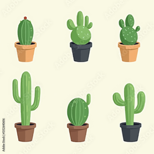Kaktus-Illustration: Set verschiedener Sukkulenten

