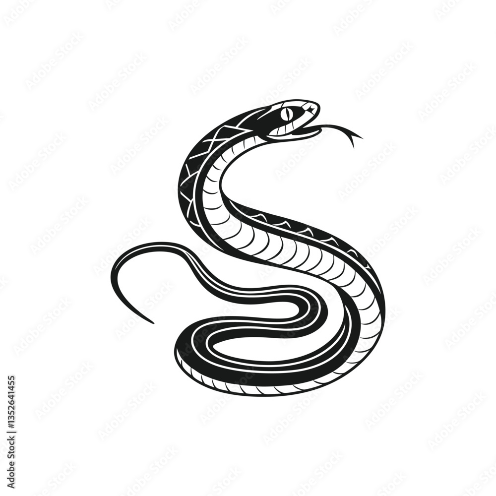 Obraz premium Black beautiful rearing snake in the shape of the snake